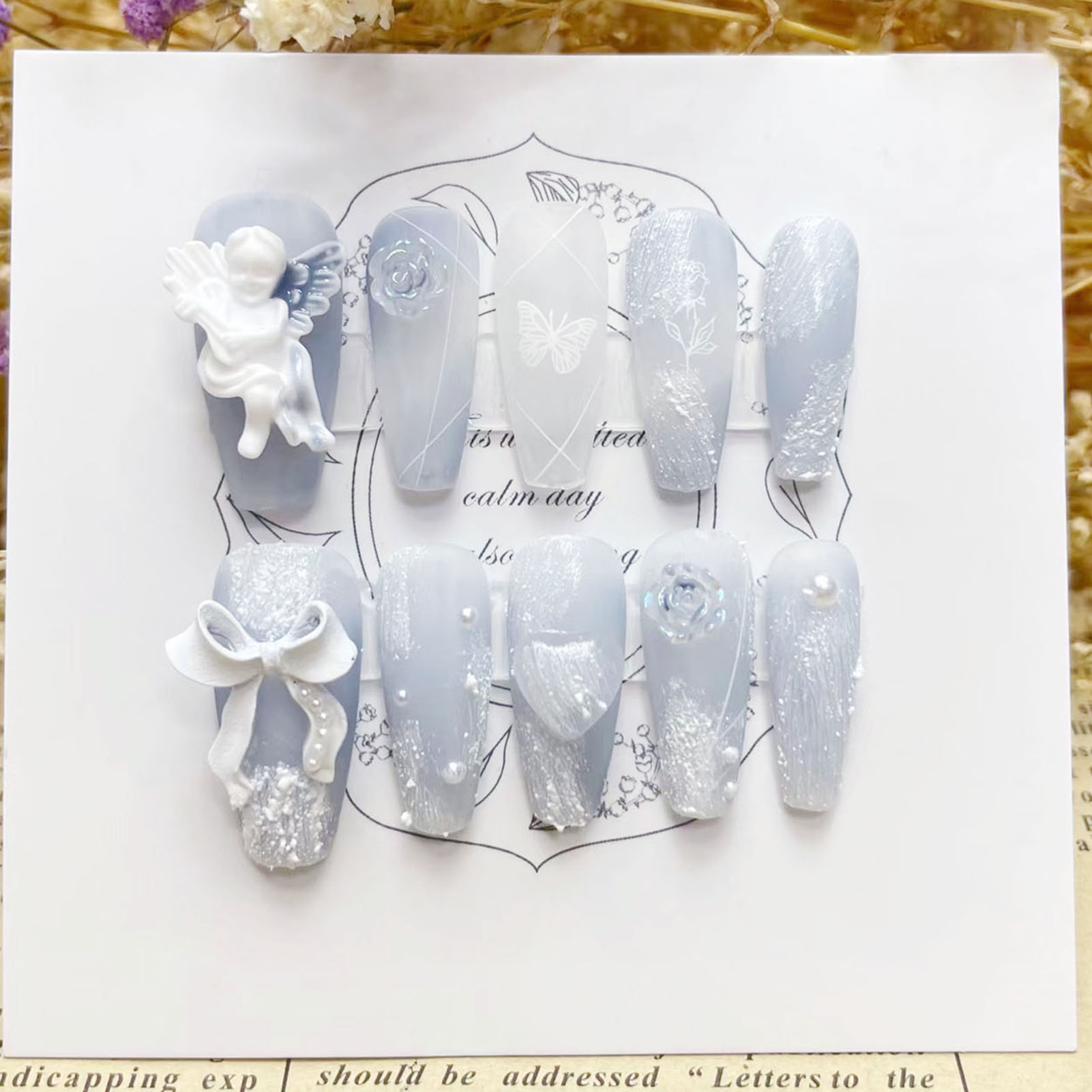 Pressed Flower Art - Faux Ange en Plâtre 3D Fait