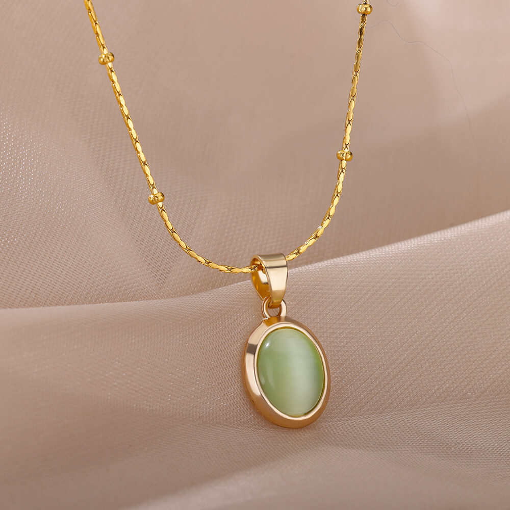 Birth Flower Necklace - Collier ovale en pierre opale pour