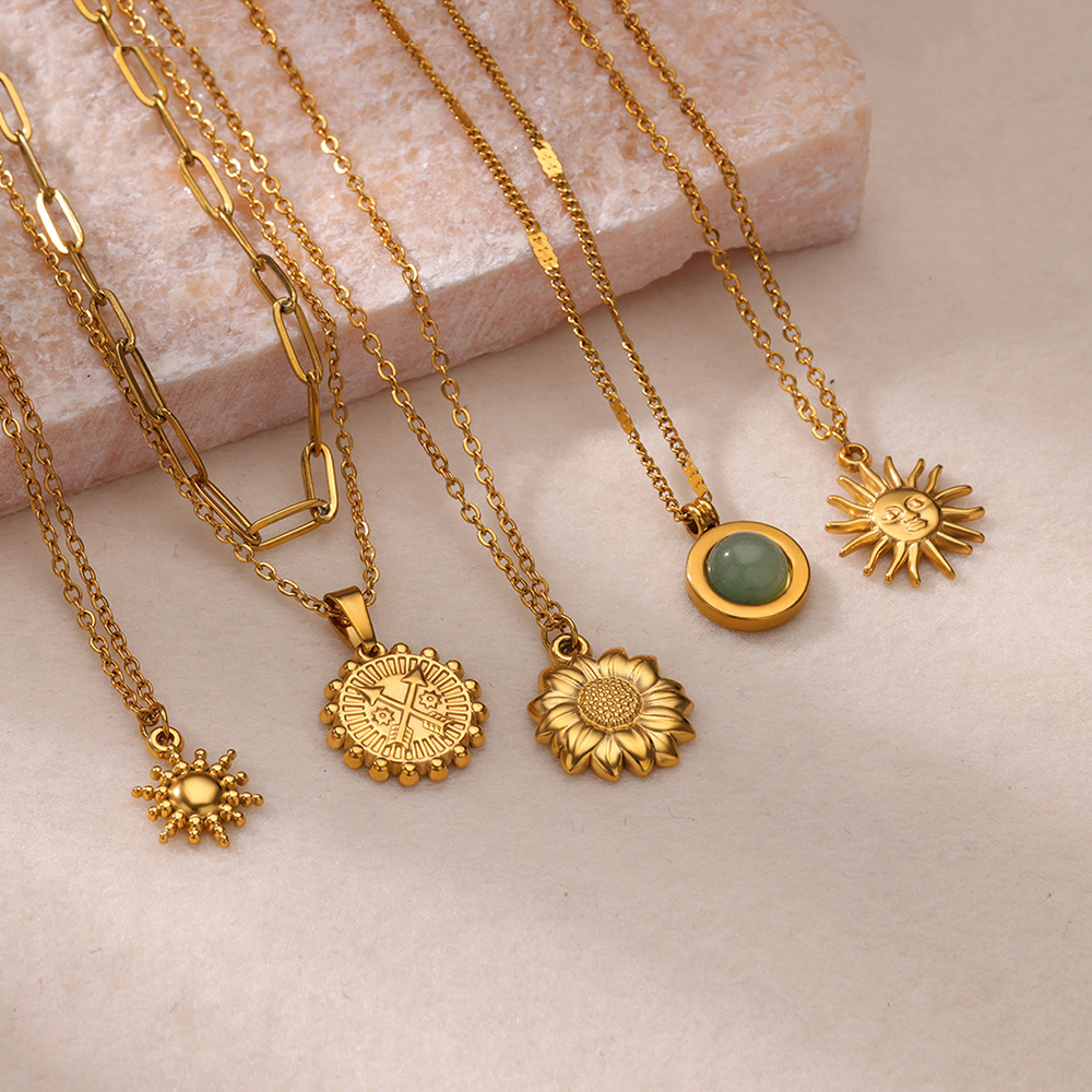 Birth Flower Necklace - Collier géométrique en acier inoxydable pour