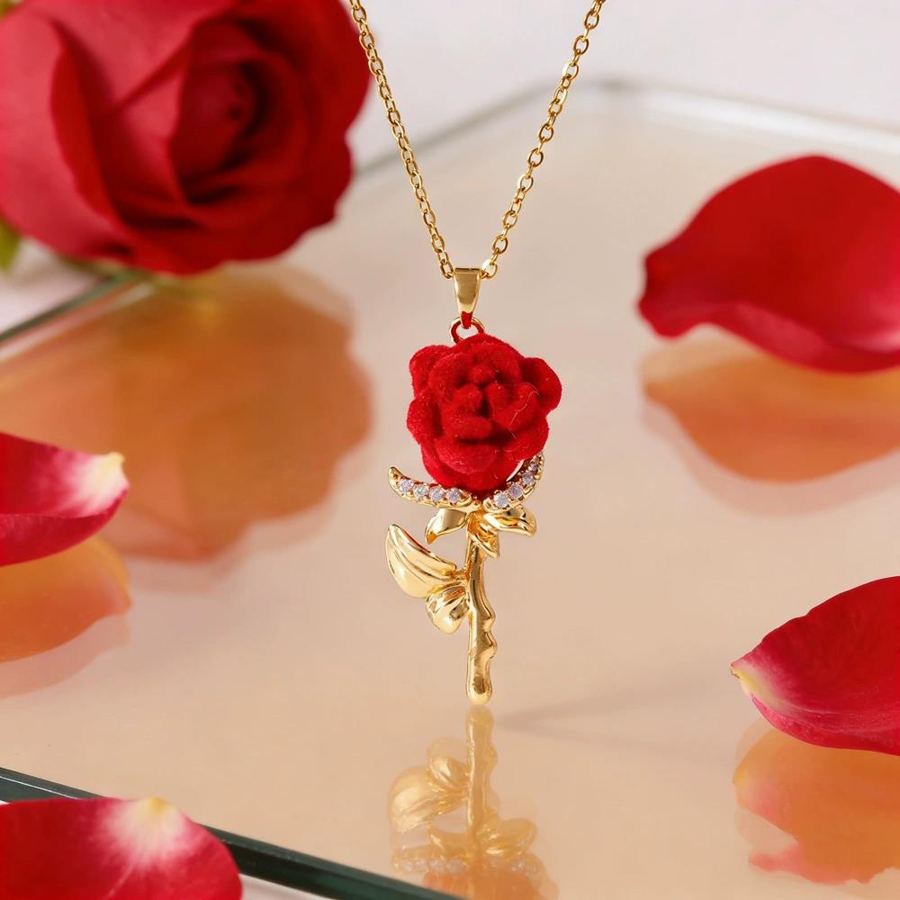 Birth Flower Necklace - Collier Rose pour Femme avec Breloque