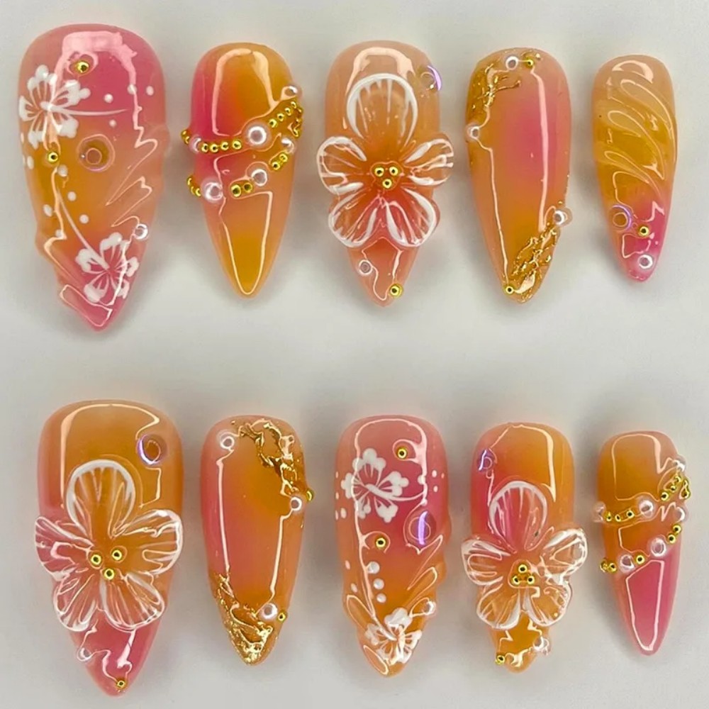 24 faux ongles en amande rose  - Pressed Flower Art avis et prix